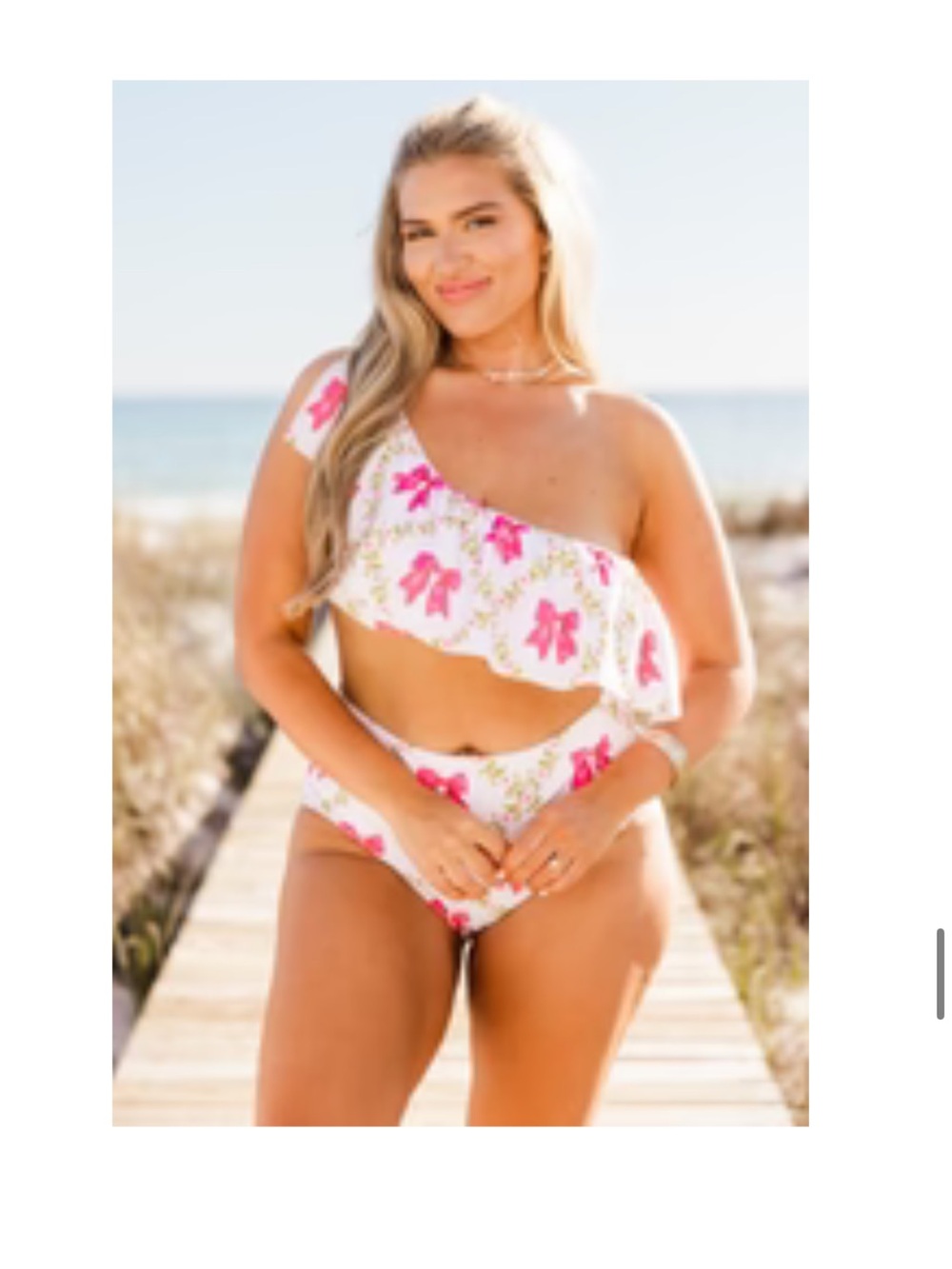 Chic Soul White Bikini Set with Pink Bow Print